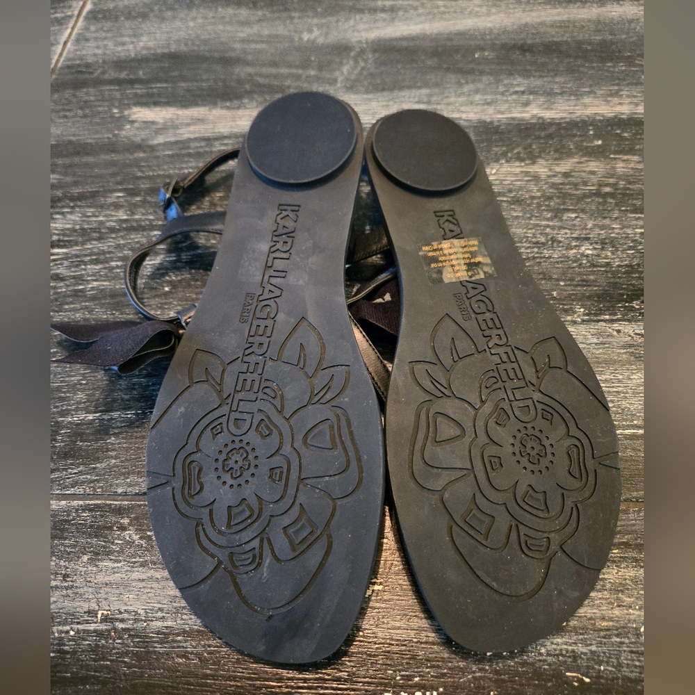 Karl Lagerfeld Black Leather Sandals - Picture 3 of 3